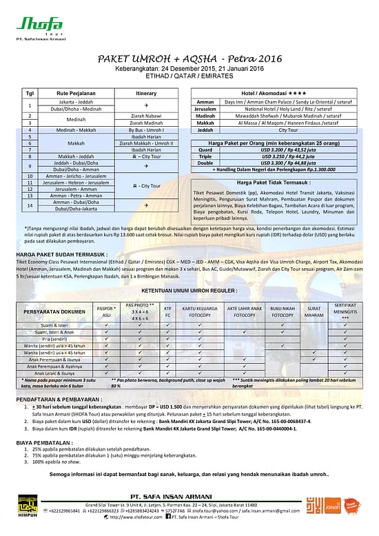 PAKET UMROH plus AQSHA 2016 - Shofa Tour