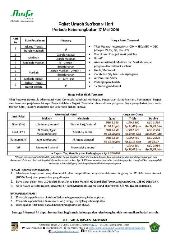 PAKET UMROH SYA'BAN 2016 - Shofa Tour
