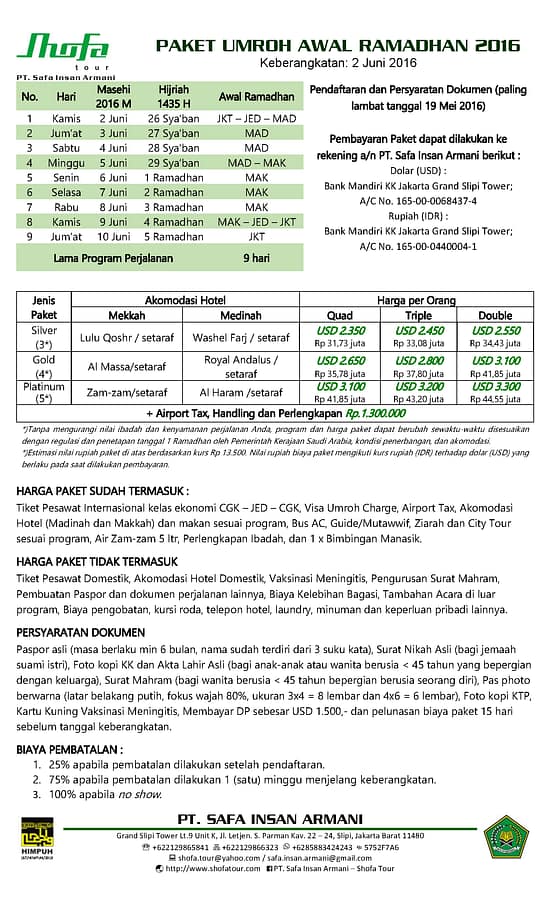 PAKET UMROH AWAL RAMADHAN 2016 - Shofa Tour